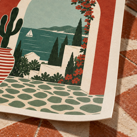 Close-up of the 200gsm uncoated matte paper, curled to show its thickness and texture
