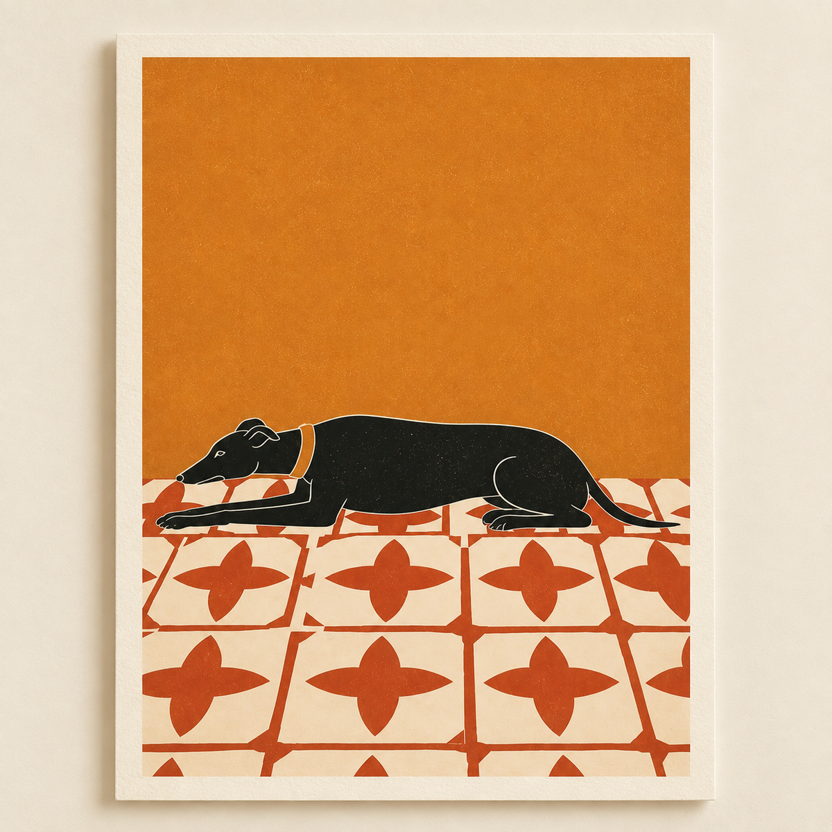 Resting Greyhound art print shown unframed on a plain background