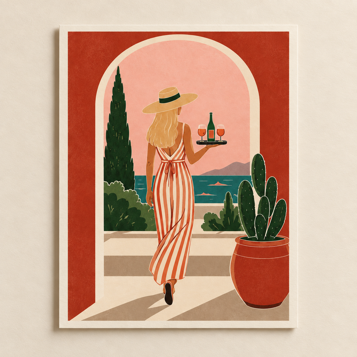 Wine Terrace art print shown unframed on a plain background