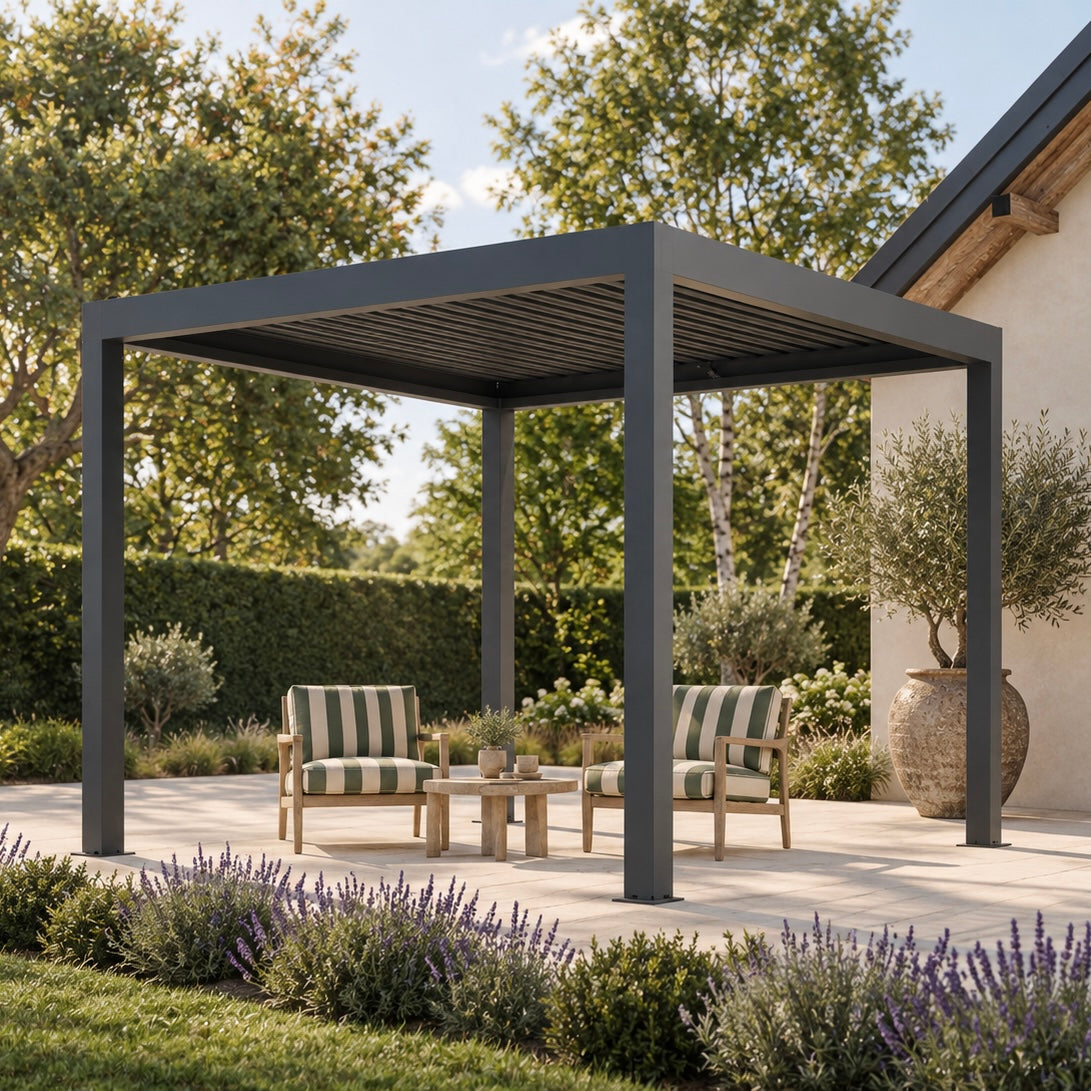 Palmera Luxe 3x3m freestanding aluminium pergola with adjustable louvred roof