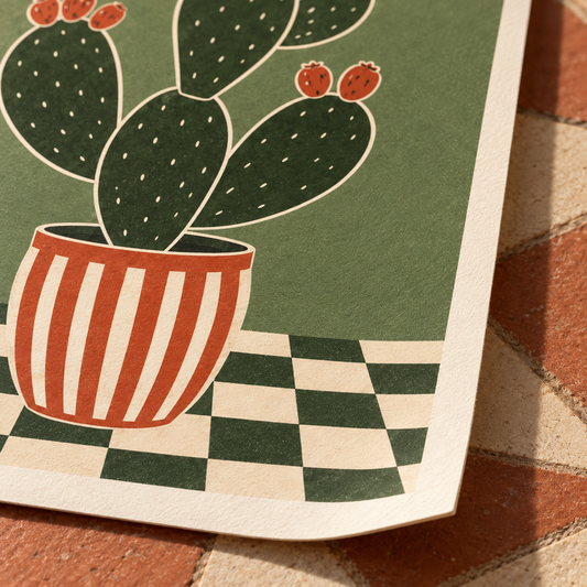 Close-up of the 200gsm uncoated matte paper, curled to show its thickness and texture