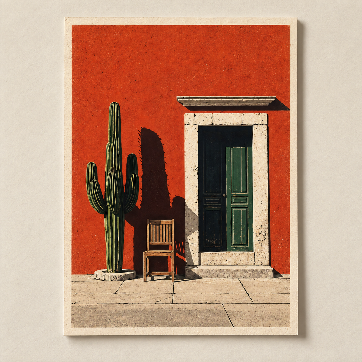 Cactus and Green Door art print shown unframed on a plain background