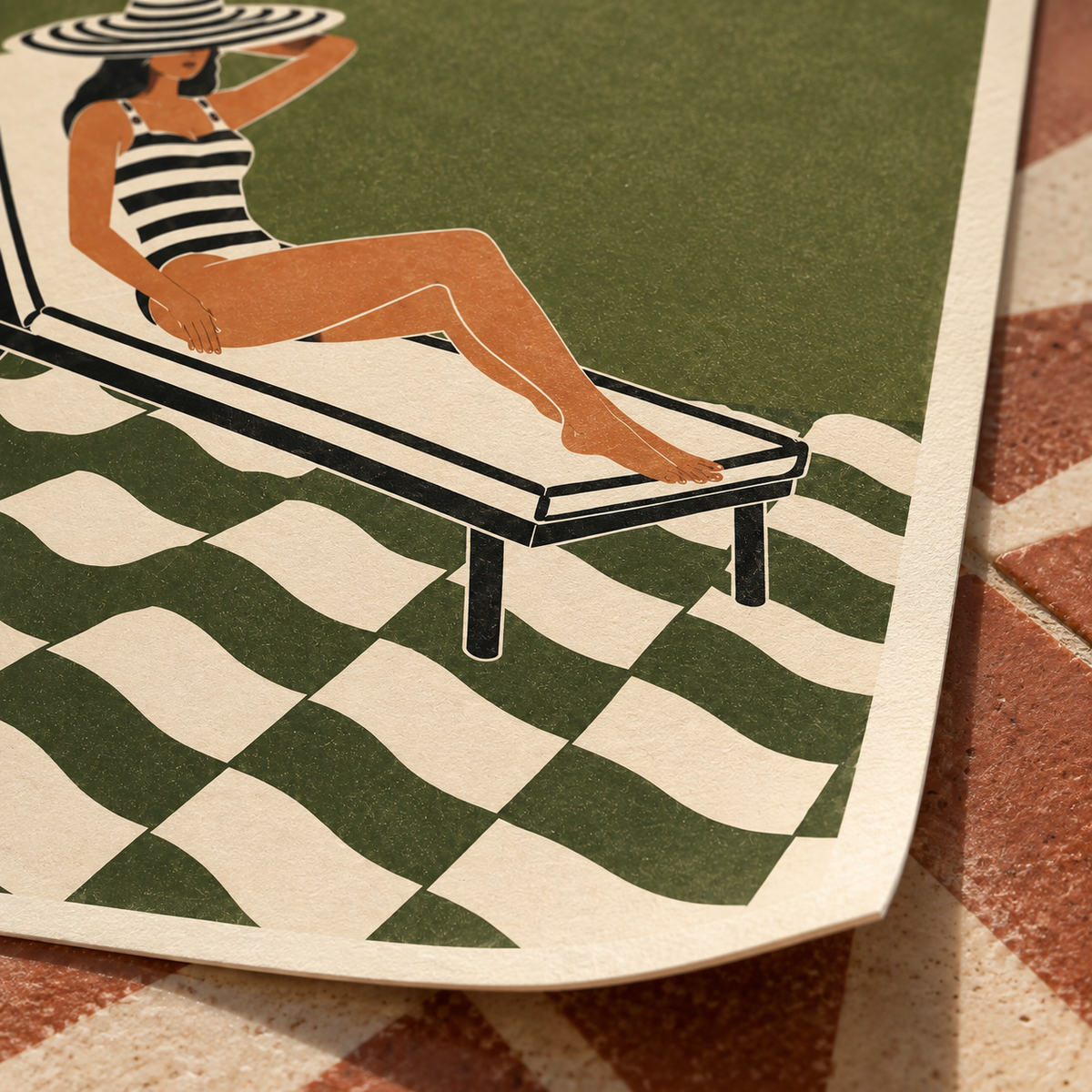 Sunlounger art print shown unframed on a plain background