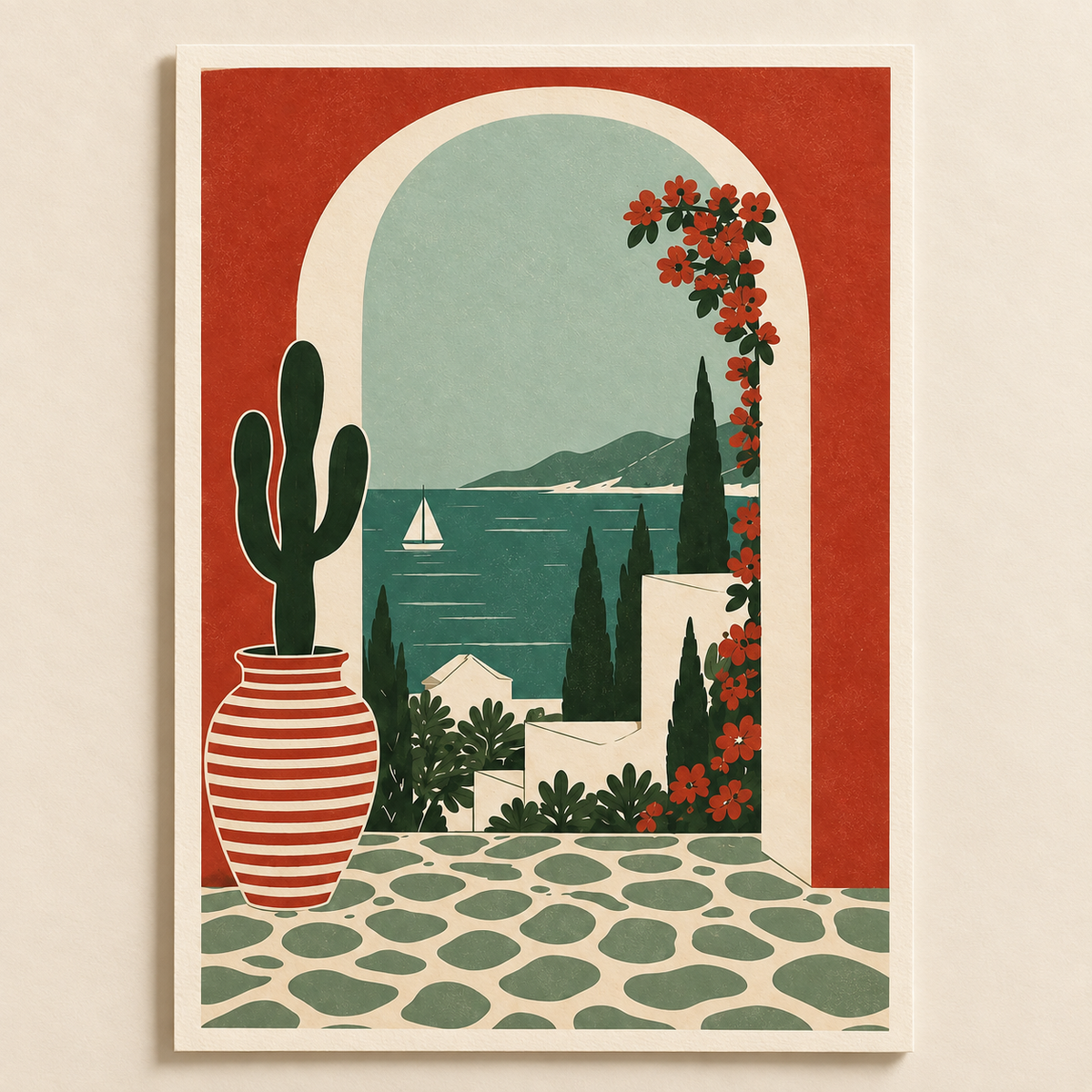 Mediterranean Arch art print shown unframed on a plain background
