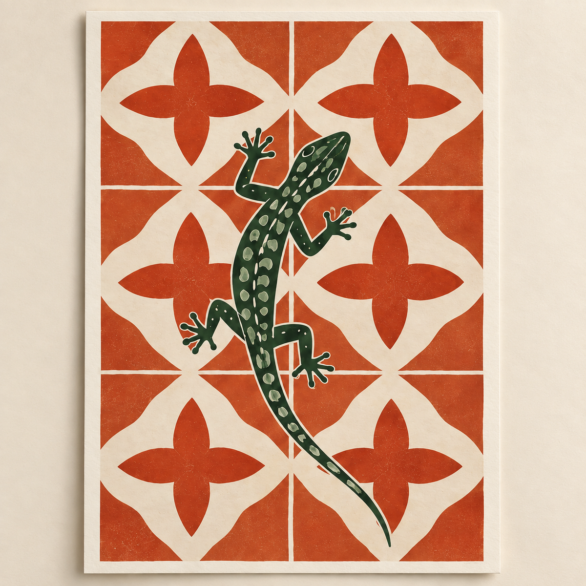 Gecko Tile art print shown unframed on a plain background