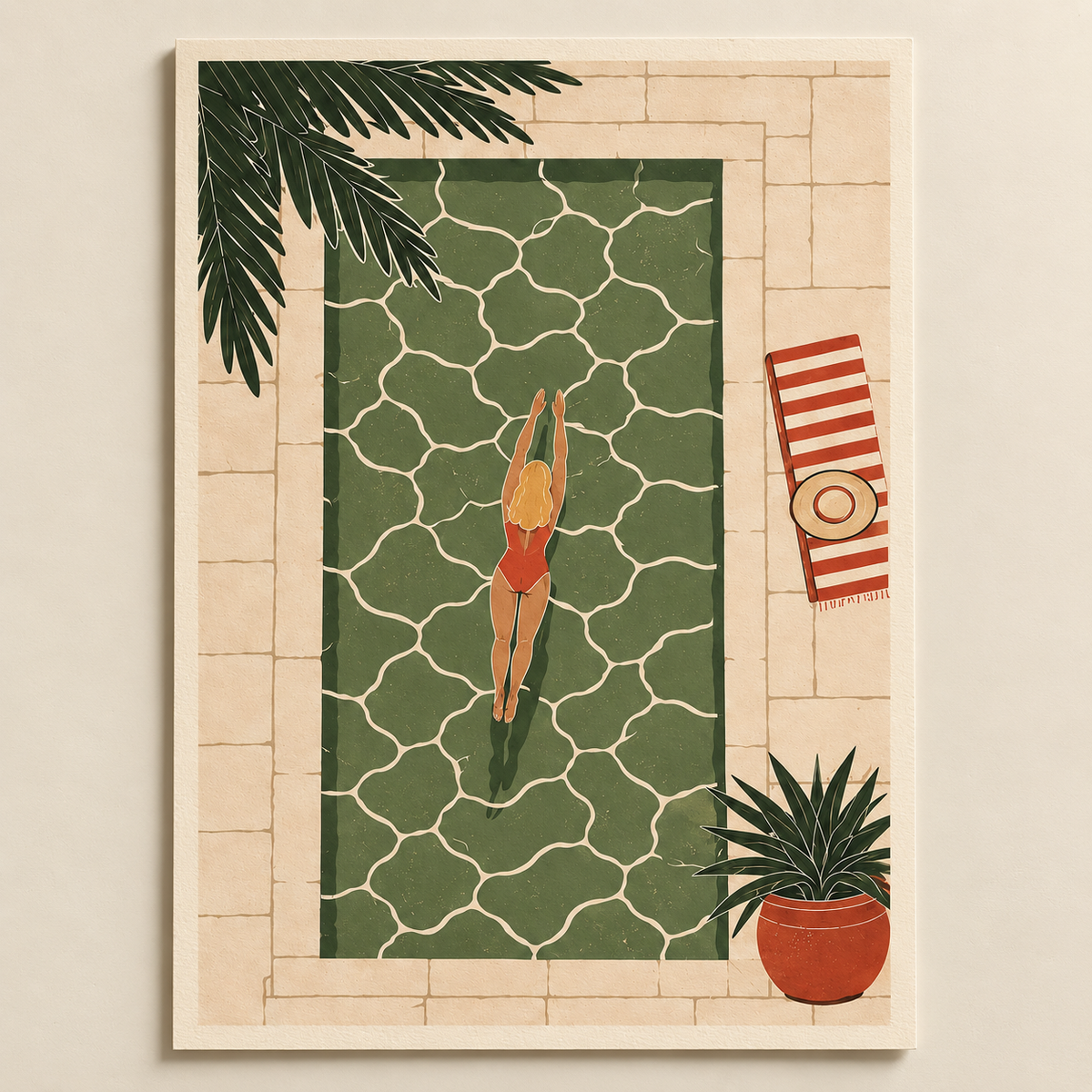 Pool Swimmer art print shown unframed on a plain background